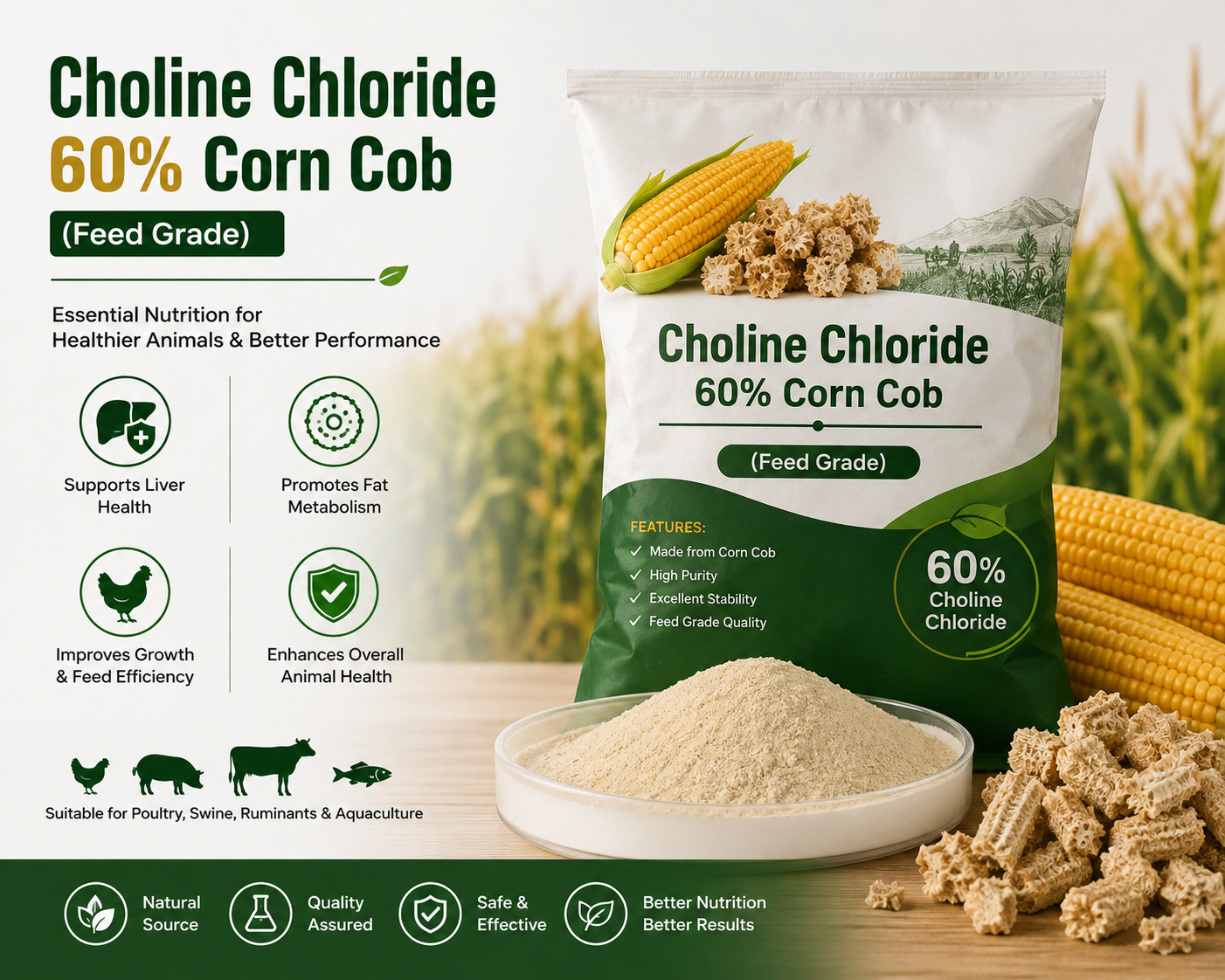 Choline Chloride 60% Corn Cob (Feed Grade)