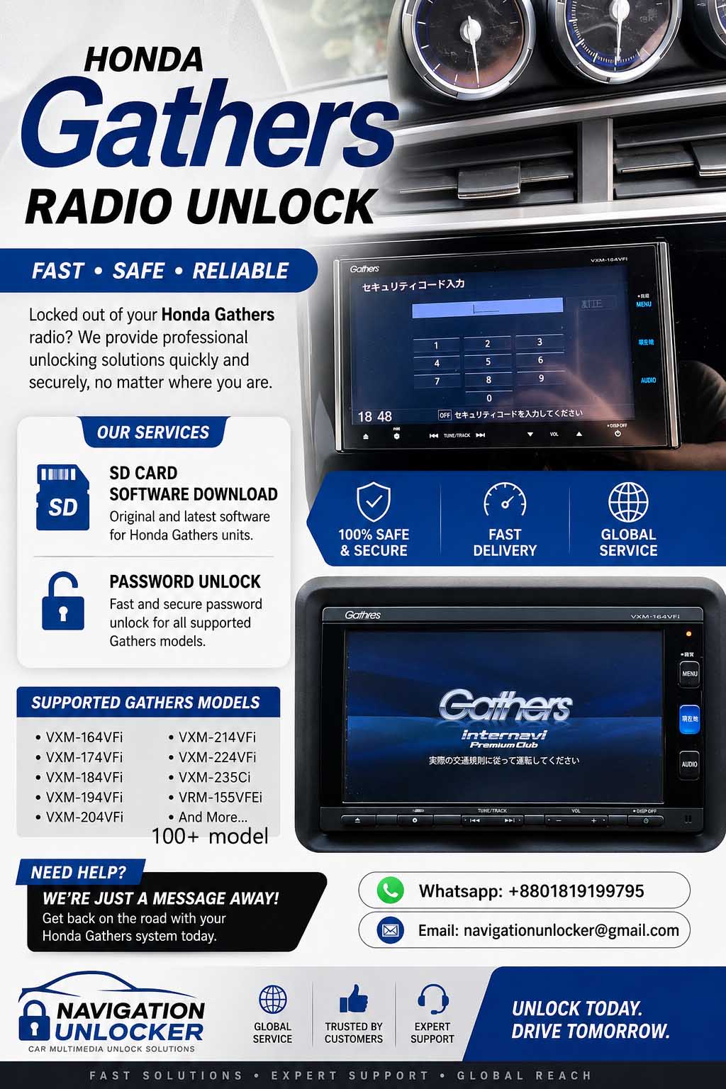 Honda Gather Car radio password