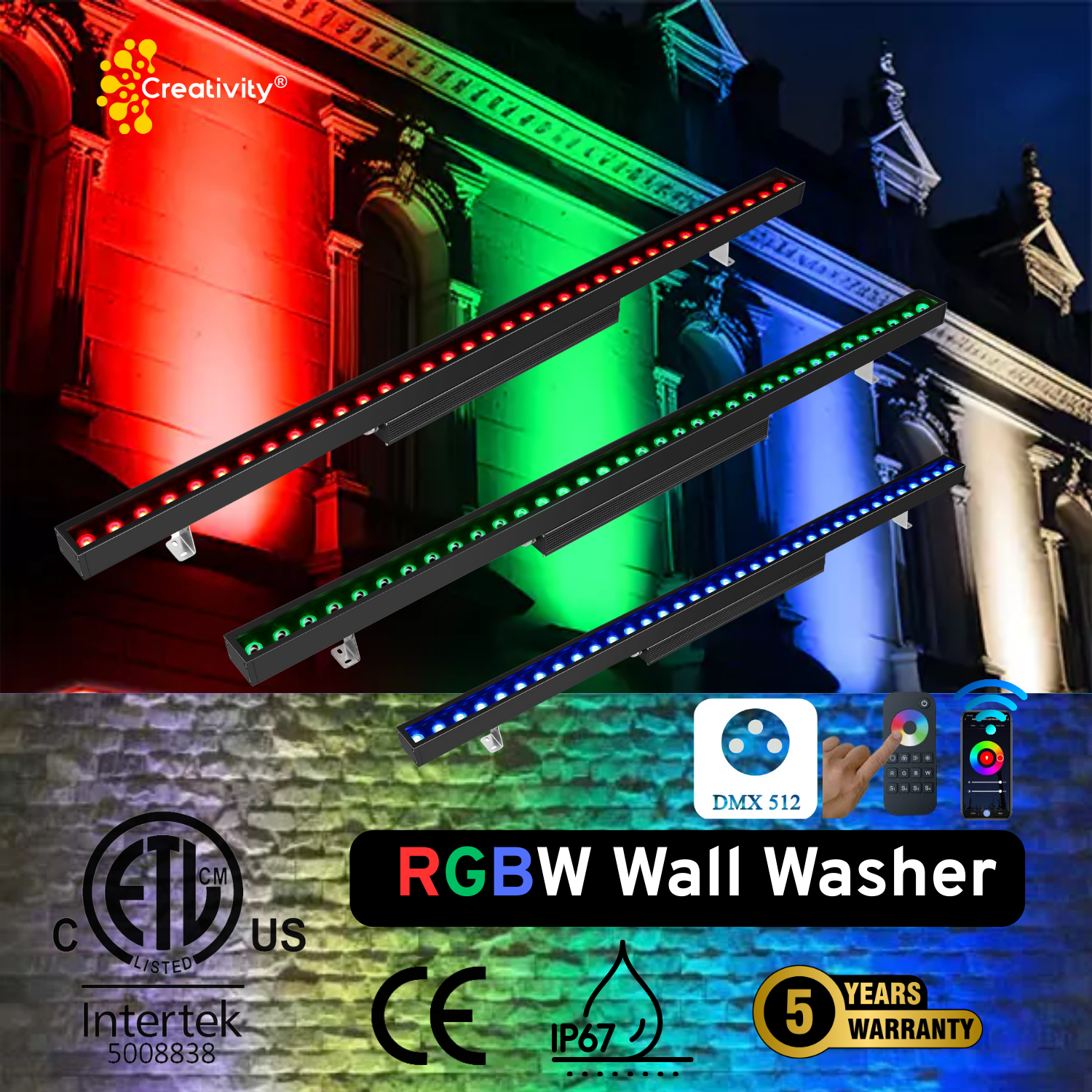 UL ETL Listed RGBW LED wall washer
